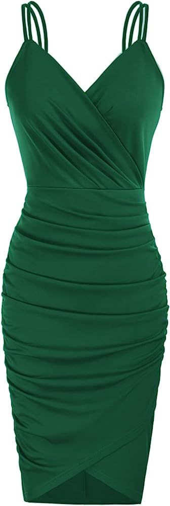 GRACE KARIN Women's Sexy Sequin Sparkly Glitter Ruched Party Club Dress Spaghetti Straps Wrap V-N... | Amazon (US)