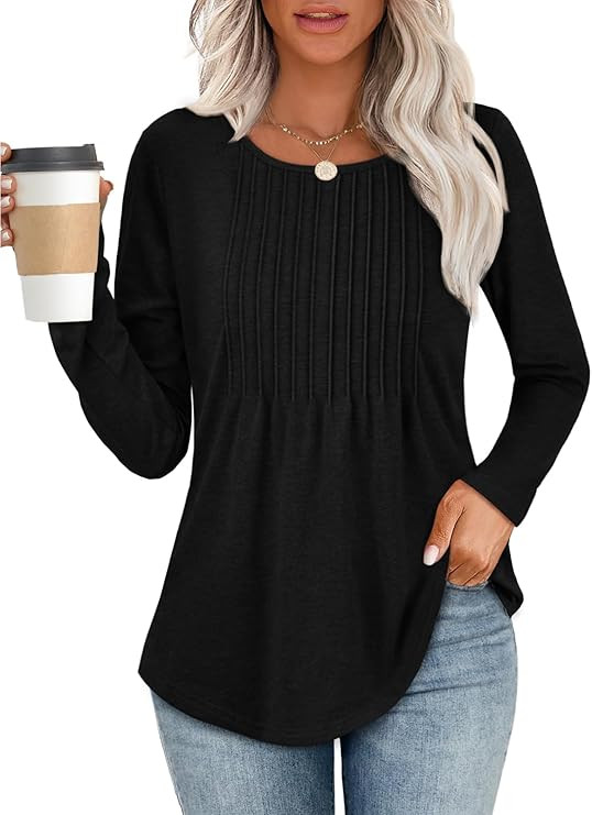 ATHMILE Women's Long Sleeve Shirts Business Casual Blouse Dressy Fall Spring Basic Outfits Trendy... | Amazon (US)