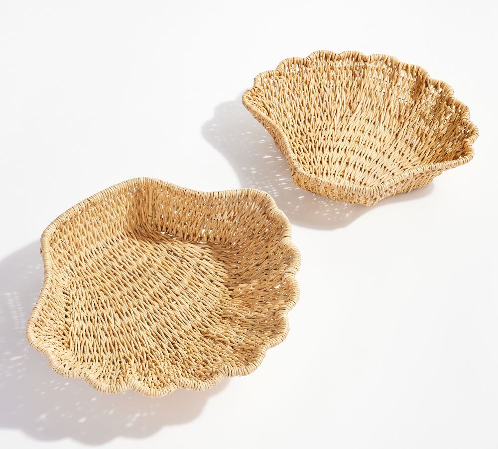 Rattan Shell Shaped Bowls, Natural, Set Of 2 | Pottery Barn (US)