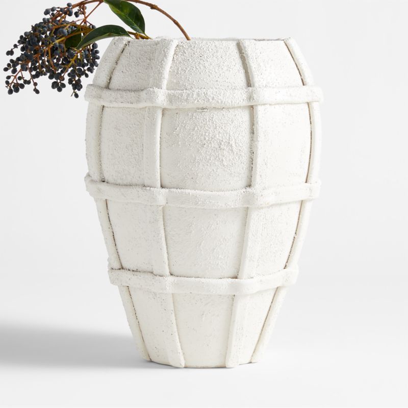 Villa White Grid Ceramic Vase 15" + Reviews | Crate & Barrel | Crate & Barrel