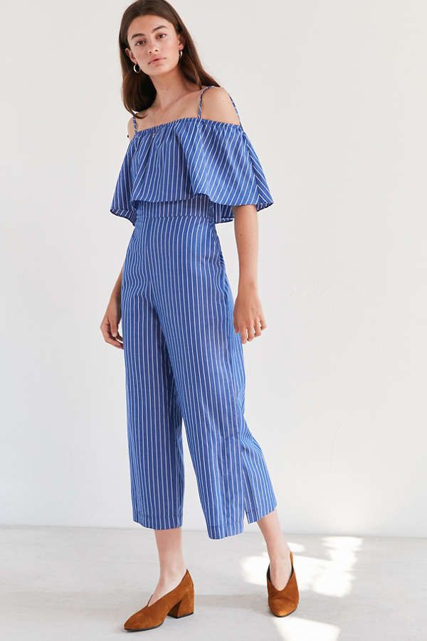 Side Party Hera Ruffle Pinstripe Jumpsuit | Urban Outfitters US