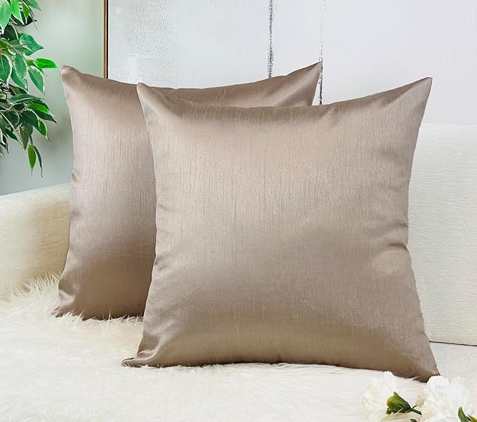 Aiking Home 20x20 Inches Faux Silk Square Throw Pillow Cover, Zipper Closure, Sand (Set of 2) | Amazon (US)