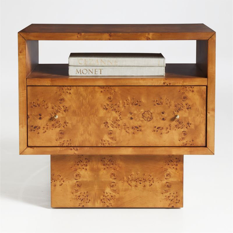 Ambrose Mappa Burl Wood Nightstand with Drawer | Crate & Barrel | Crate & Barrel