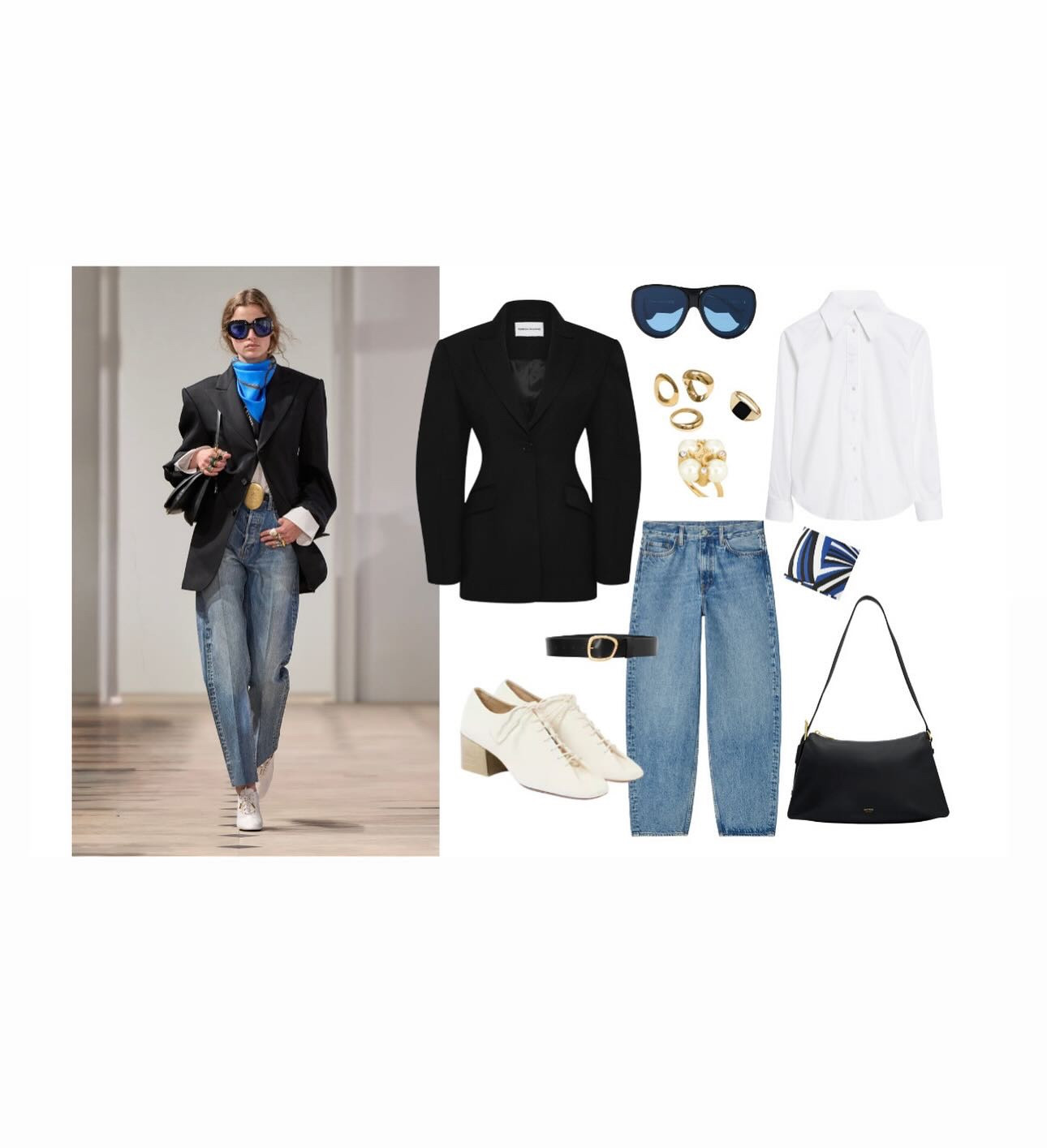 Its runway to realway! 
So let’s talk about these jeans & blazer both updated into new modern shapes from the last Celine show in Paris:   The blazer is long and slouchy. The jeans are barrel and high waist The white shirt: big dramatic cuffs .
Add major accessories: done  ! shop the look right here .

#LTKstyletip #LTKspring #LTKaustralia