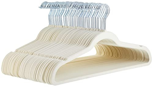 Amazon Basics Slim, Velvet, Non-Slip Sturdy Clothes Hangers, 50-Pack, Ivory/Silver | Amazon (US)