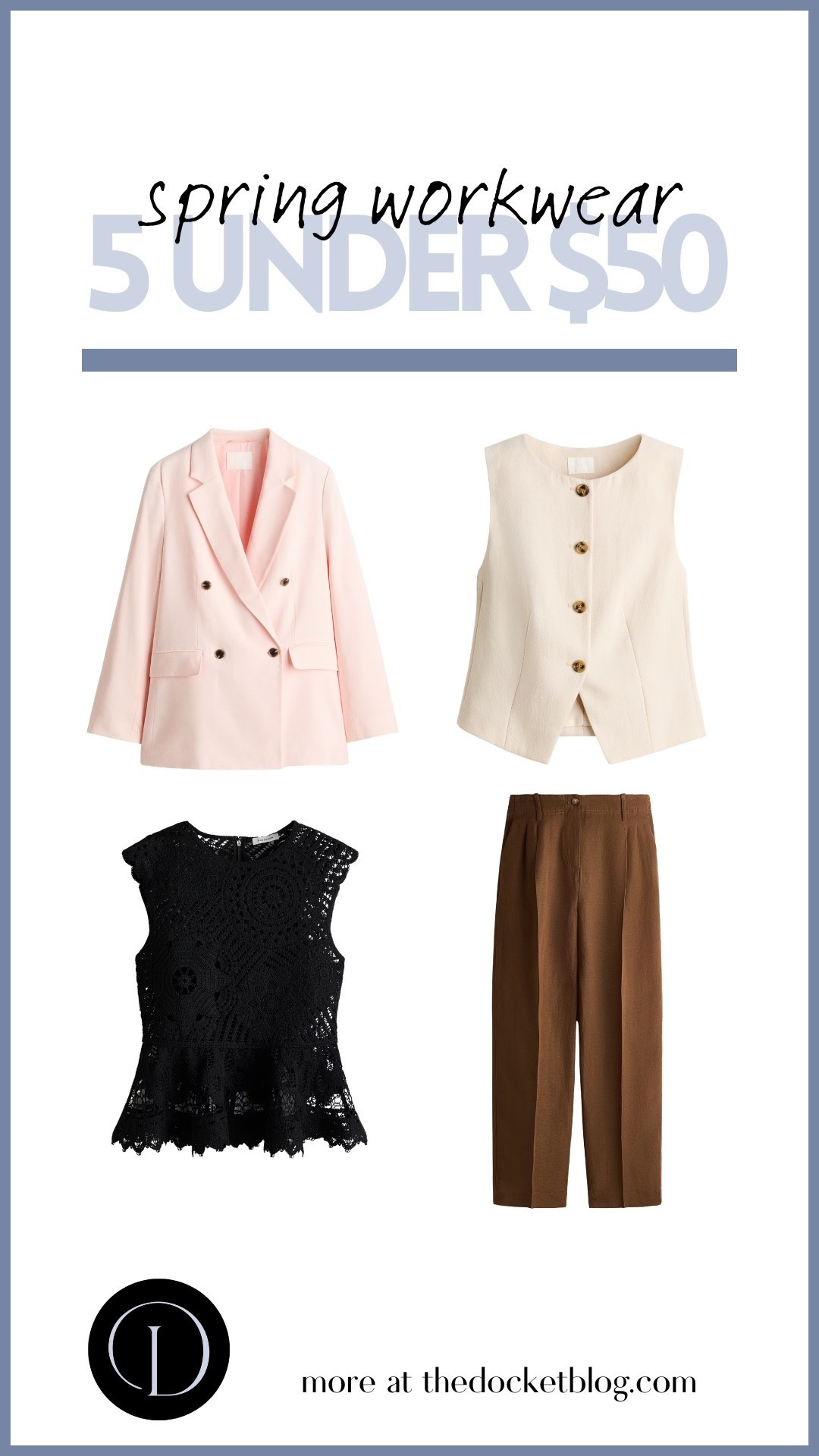 Spring workwear under $50

Womens business professional workwear and business casual workwear and office outfits midsize outfit midsize style 

#LTKootd #LTKmorningroutine #LTKWorkwear