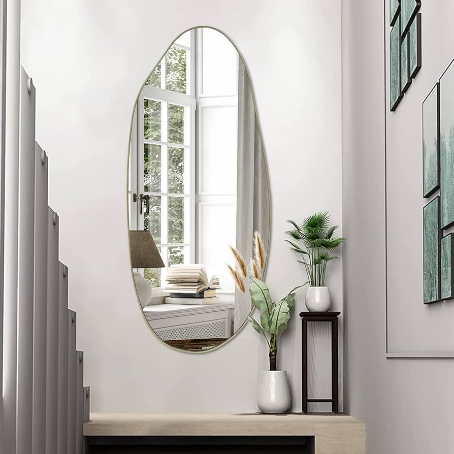 DAOYIJIAJU Irregular Mirror, Asymmetrical Mirror, Modern Dressing Wall Mirror, Gold Framed Decora... | Amazon (US)