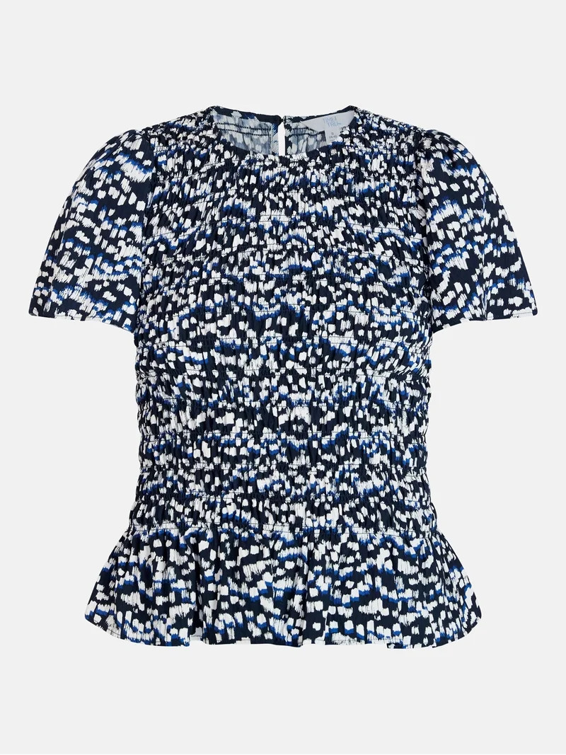 Time and Tru Women's Smocked Top with Short Puff Sleeves, Sizes XS-XXXL | Walmart (US)