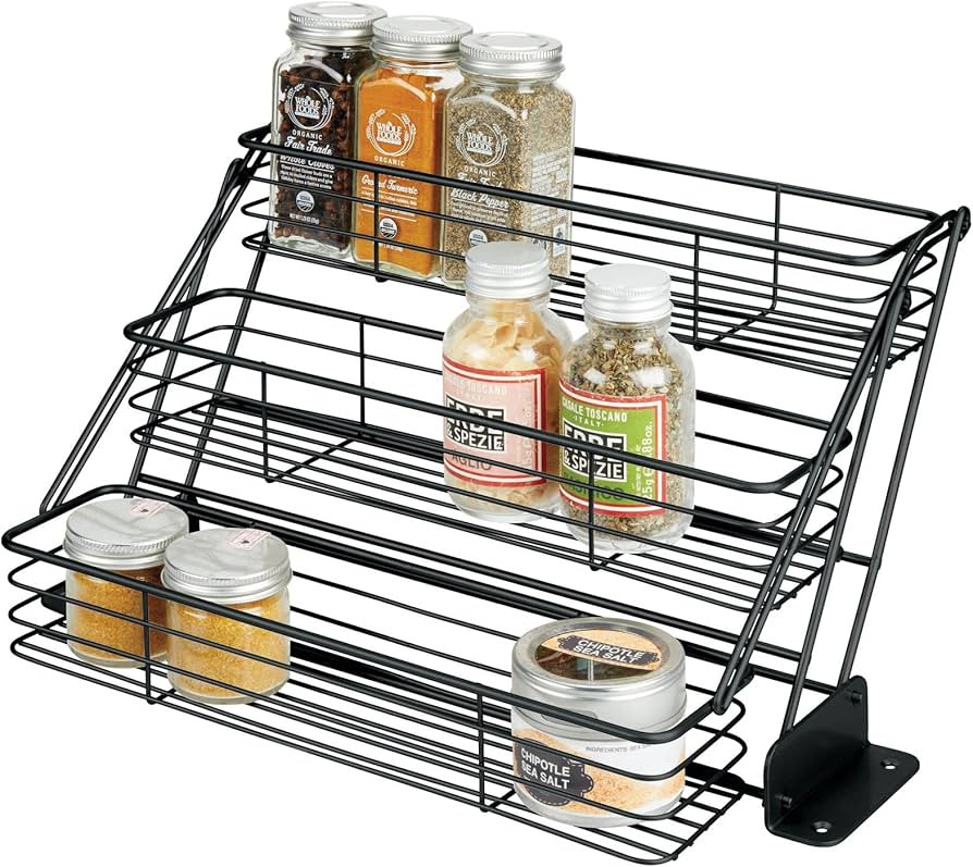 mDesign Metal 3-Tier Pull Down Spice Rack - Easy Reach Retractable Large Capacity Kitchen Storage... | Amazon (US)