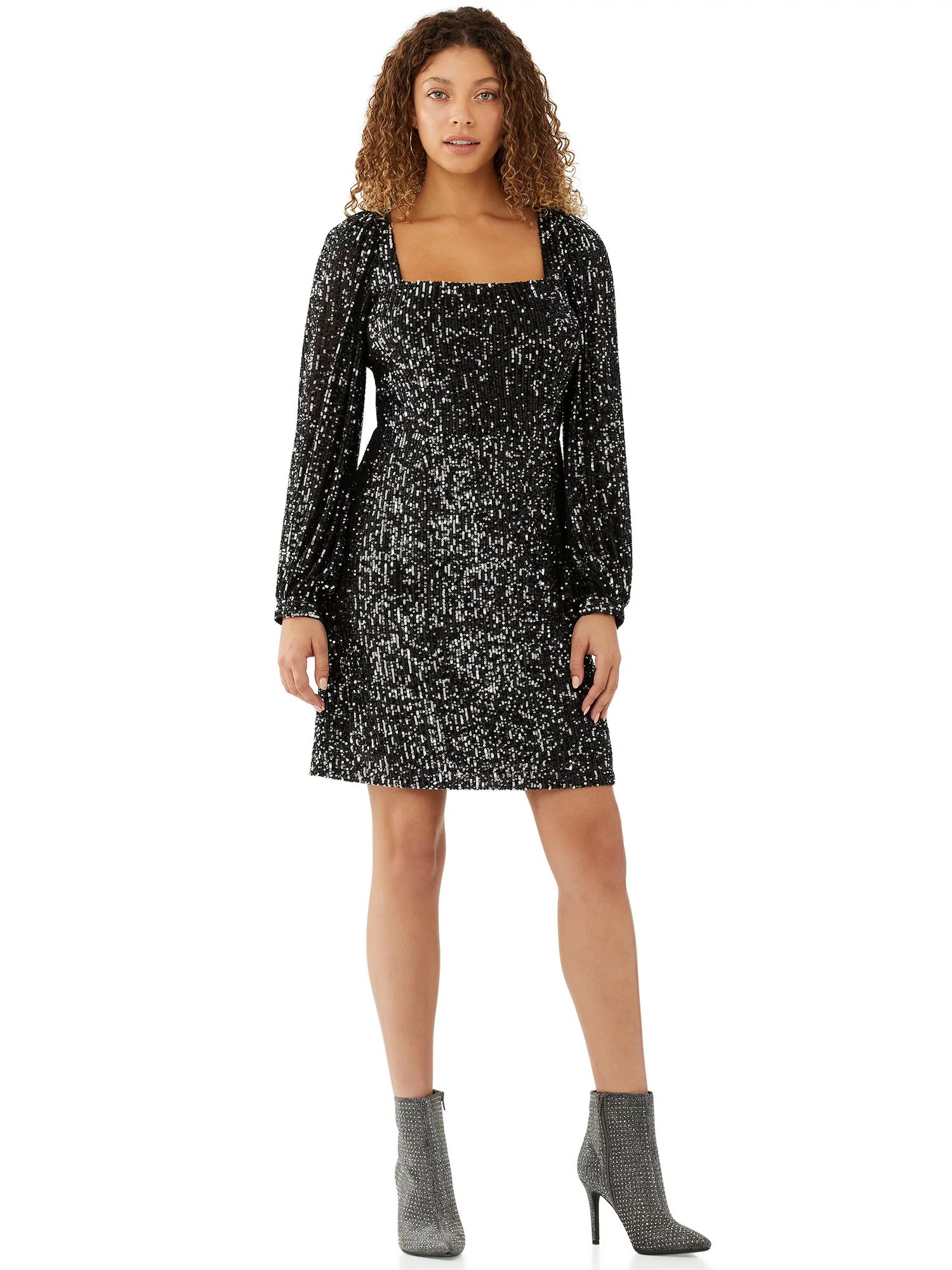 Scoop Women's Sequin Dress with Bishop Sleeves | Walmart (US)