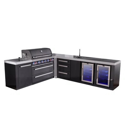 Mont Alpi 6-burner 94"x113" L-shaped Black Stainless Steel Modular Outdoor Kitchen Island Bbq Gas Grill + Beverage Center Sink & Faucet + Refrigerator | Wayfair North America