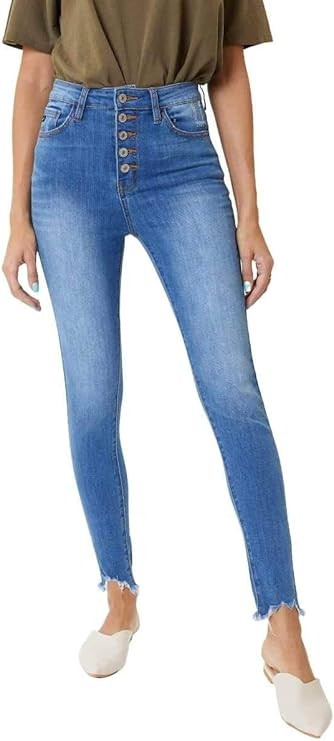 Kan Can Women's High Rise Button Fly Distressed Super Skinny Jeans | Amazon (US)