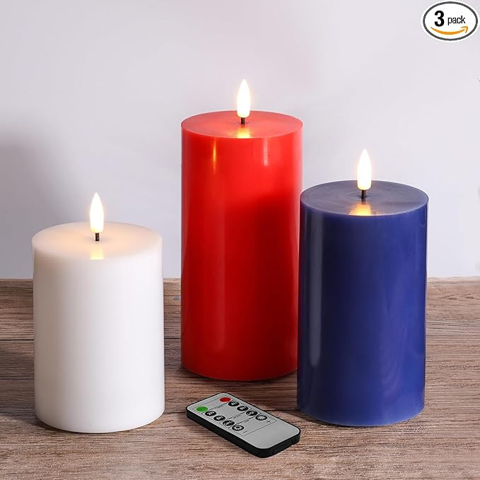 Eywamage Red White Blue Patriotic Flameless Pillar Candles with Remote, Real Wax 4th of July LED ... | Amazon (US)