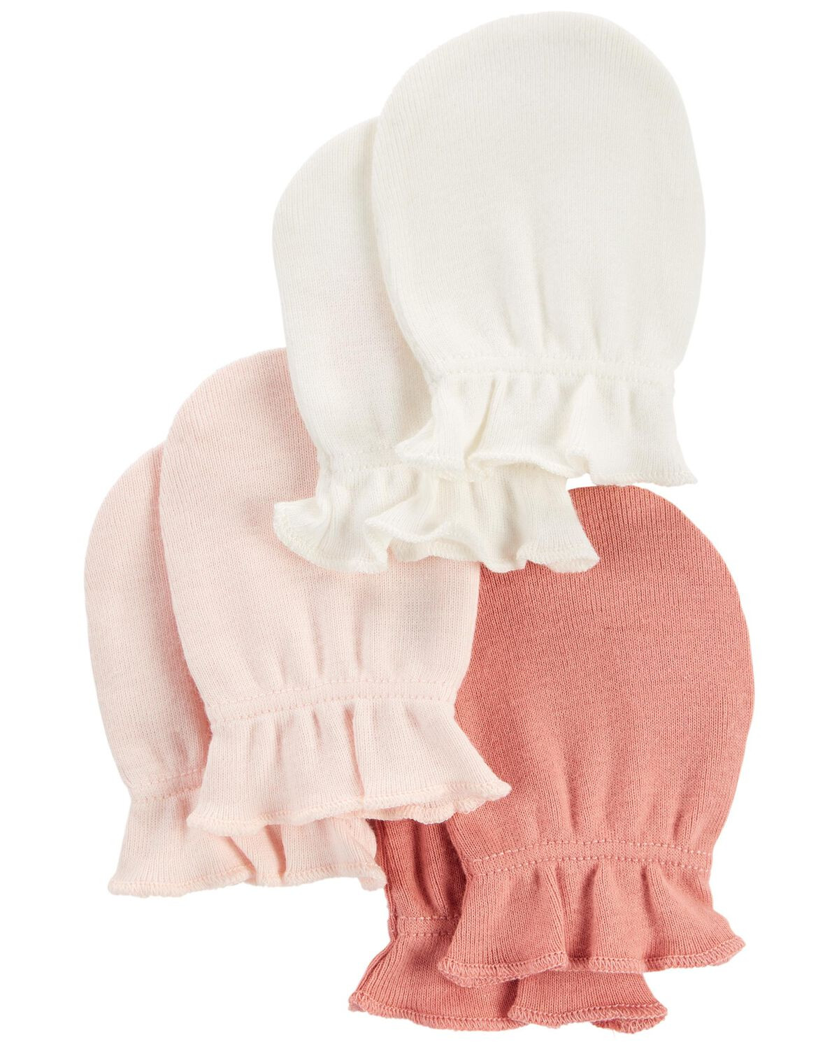 Pink/White Baby 3-Pack Mittens | carters.com | Carter's