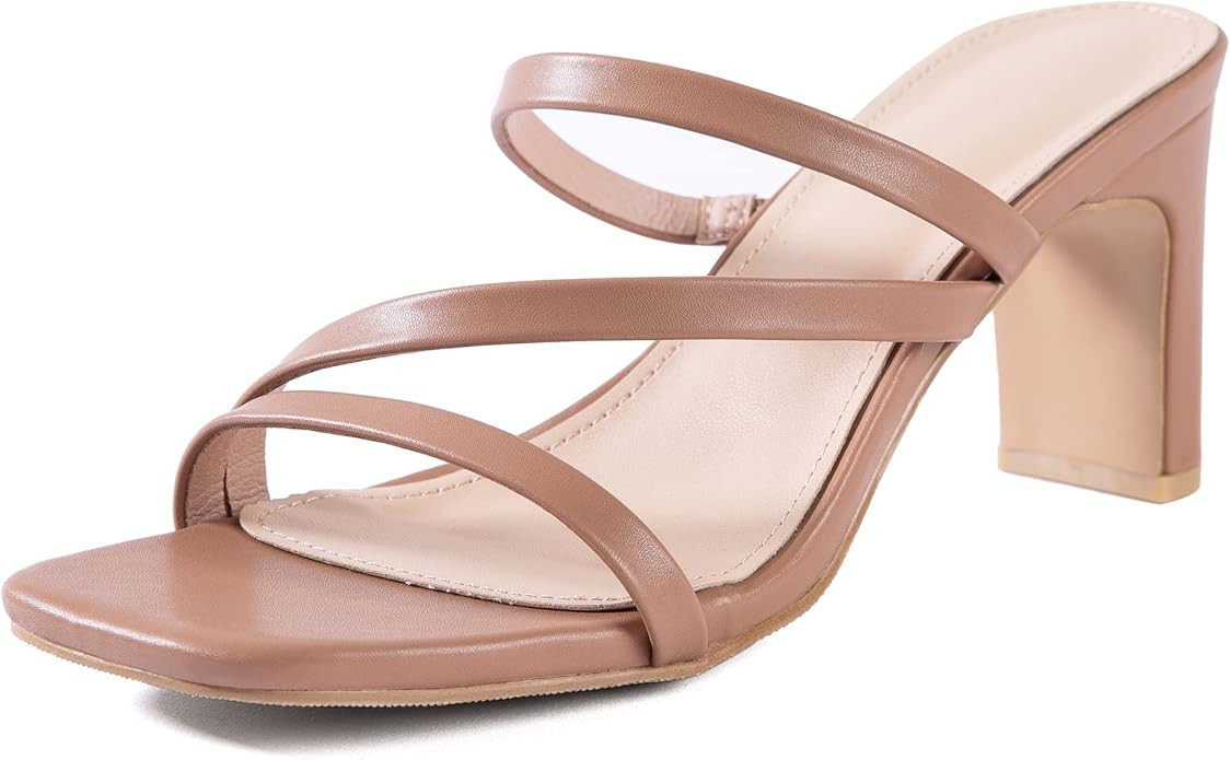Women Heels Sandals Woven Chunky Heels Braided Nude Square Toes Leather Comfortable Strappy Dress... | Amazon (US)