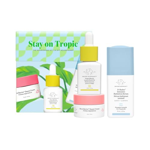 Drunk Elephant Stay on Tropic: The Nourishing Kit - Includes Bora Barrier (15 ml/.5 fl oz), B-Hydra (15 ml/.5 fl oz), and Virgin Marula Oil (15 ml/.5 fl oz) | Amazon (US)