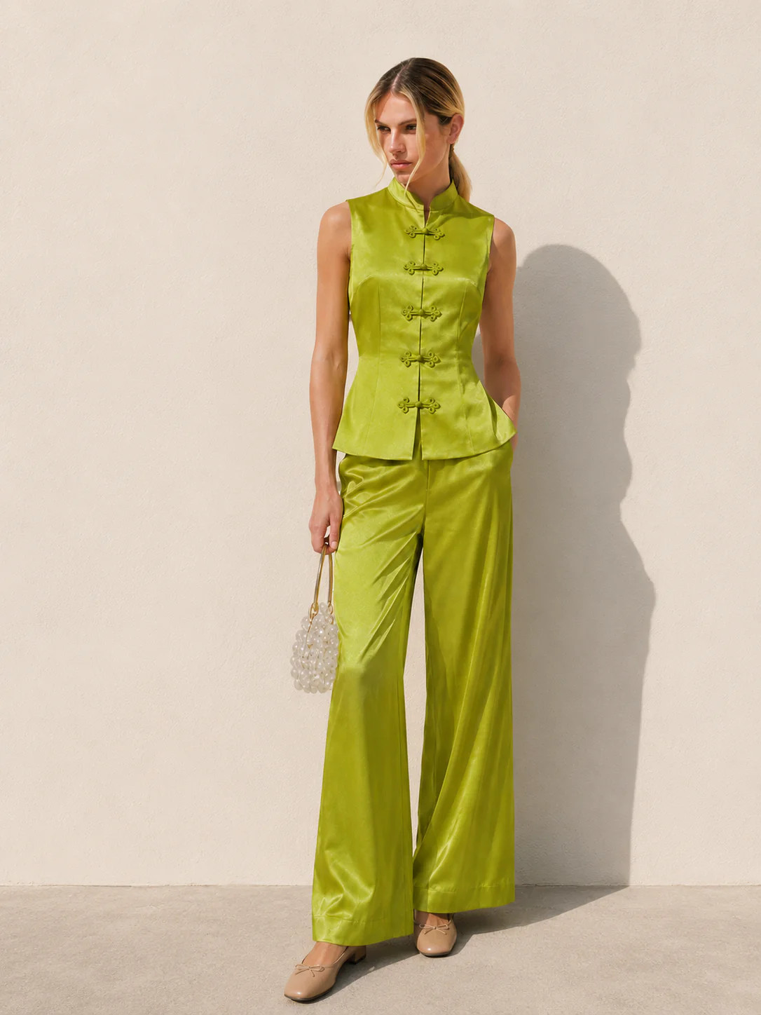Chinese Knot Button Sleeveless Vest & Pants Set | Commense