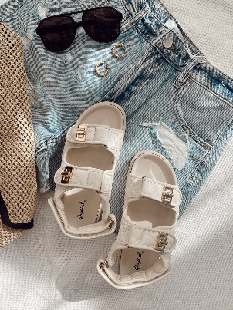 Bree White Quilted Sandals | She Is Boutique