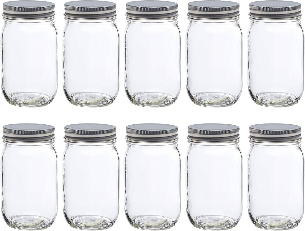 DISCOUNT PROMOS Mason Jars with Lids 16 oz. Set of 10, Bulk Pack - Glass Jars for Overnight Oats,... | Amazon (US)