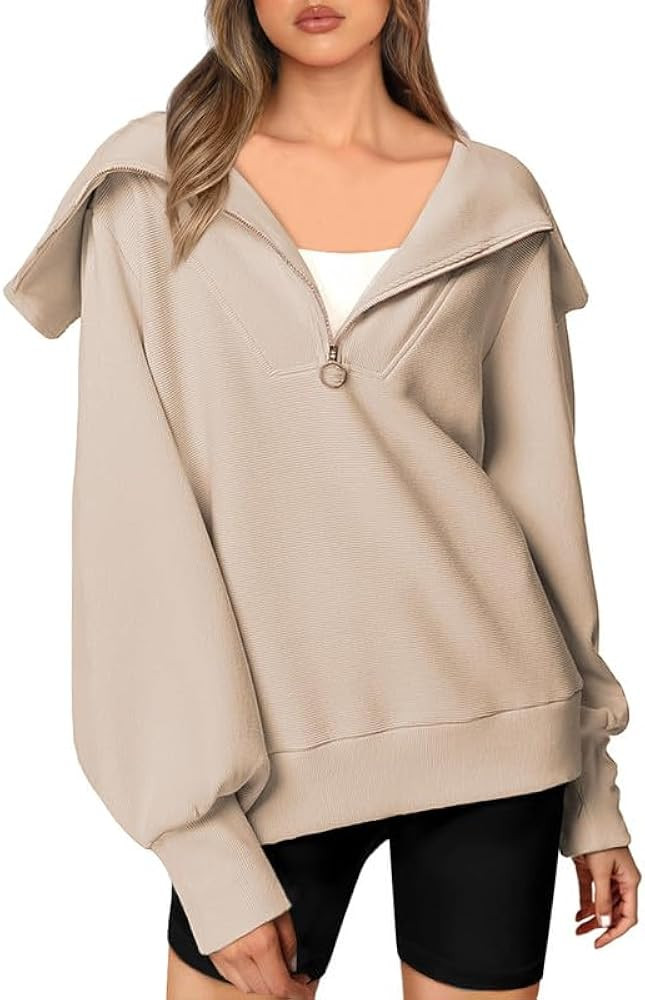 SHEWIN Womens Oversized Half Zip Pullover Casual Long Sleeve Quarter Zip Sweatshirt with Pockets | Amazon (US)