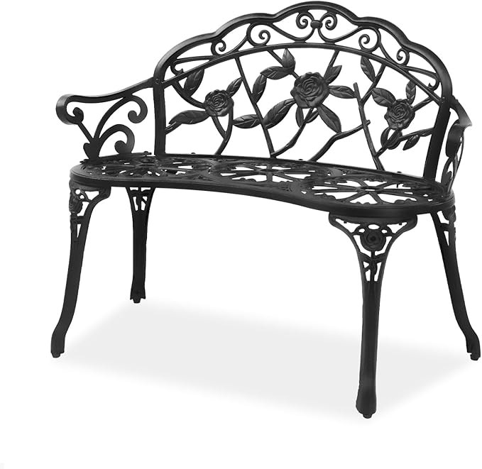 VINGLI 38.5" Patio Park Garden Outdoor Metal Rose Bench,Cast Iron Cast Aluminium Frame Antique Fi... | Amazon (US)