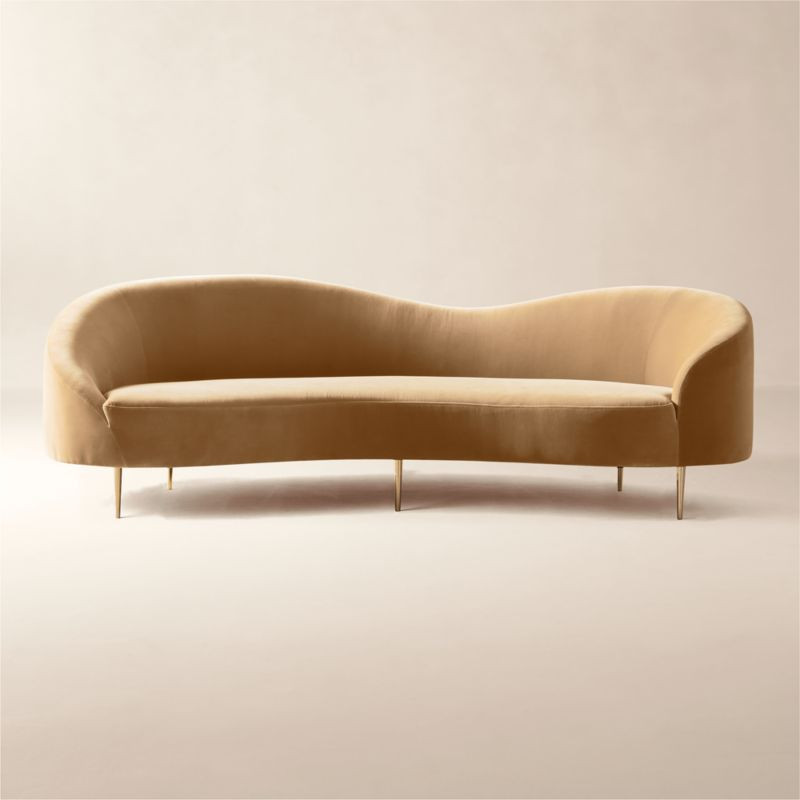 Curvo 96.5" Camel Velvet Sofa by goop | CB2