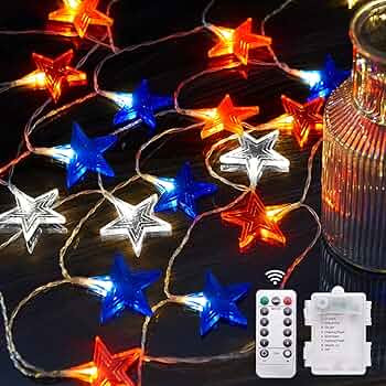 BlcTec 4th of July Decorations, Red White and Blue String Lights with 60 LED Big Stars Patriotic ... | Amazon (US)