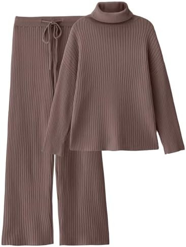 LILLUSORY Women's 2 Piece Outfits Turtleneck Sweaters Lounge Set and Wide Leg Pants Cozy Knit Swe... | Amazon (US)