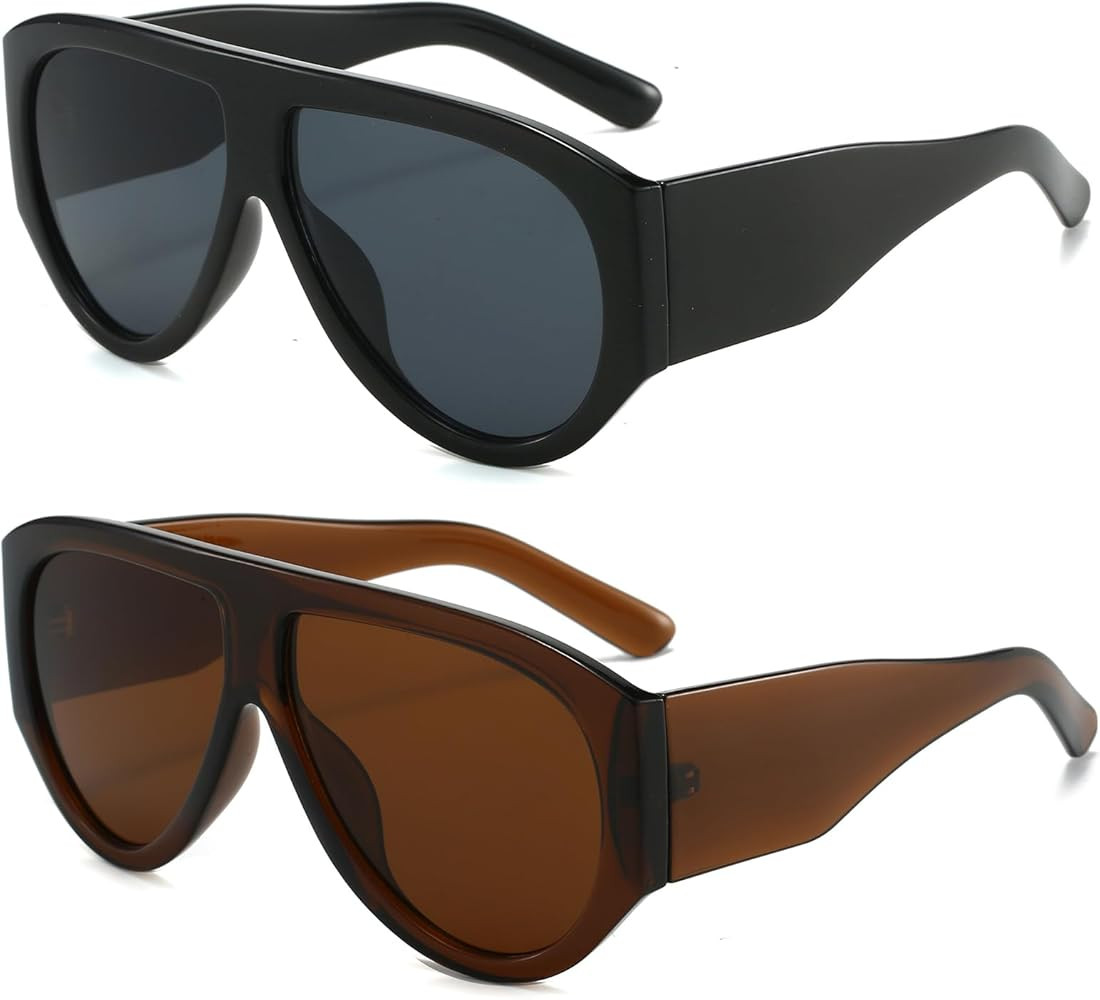 LJCZKA Oversized Square Sunglasses for Women Men 70s Retro Pilot Sunglasses Vintage Wrap Around C... | Amazon (UK)