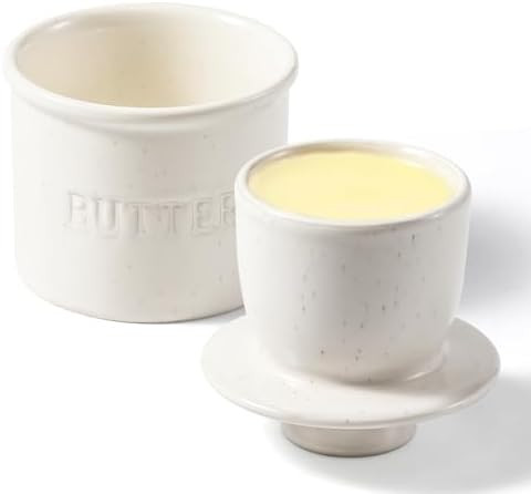 Butter Crock with Lid for Countertop - Ceramic French Butter Dish for Spreadable Soft Butter, But... | Amazon (US)