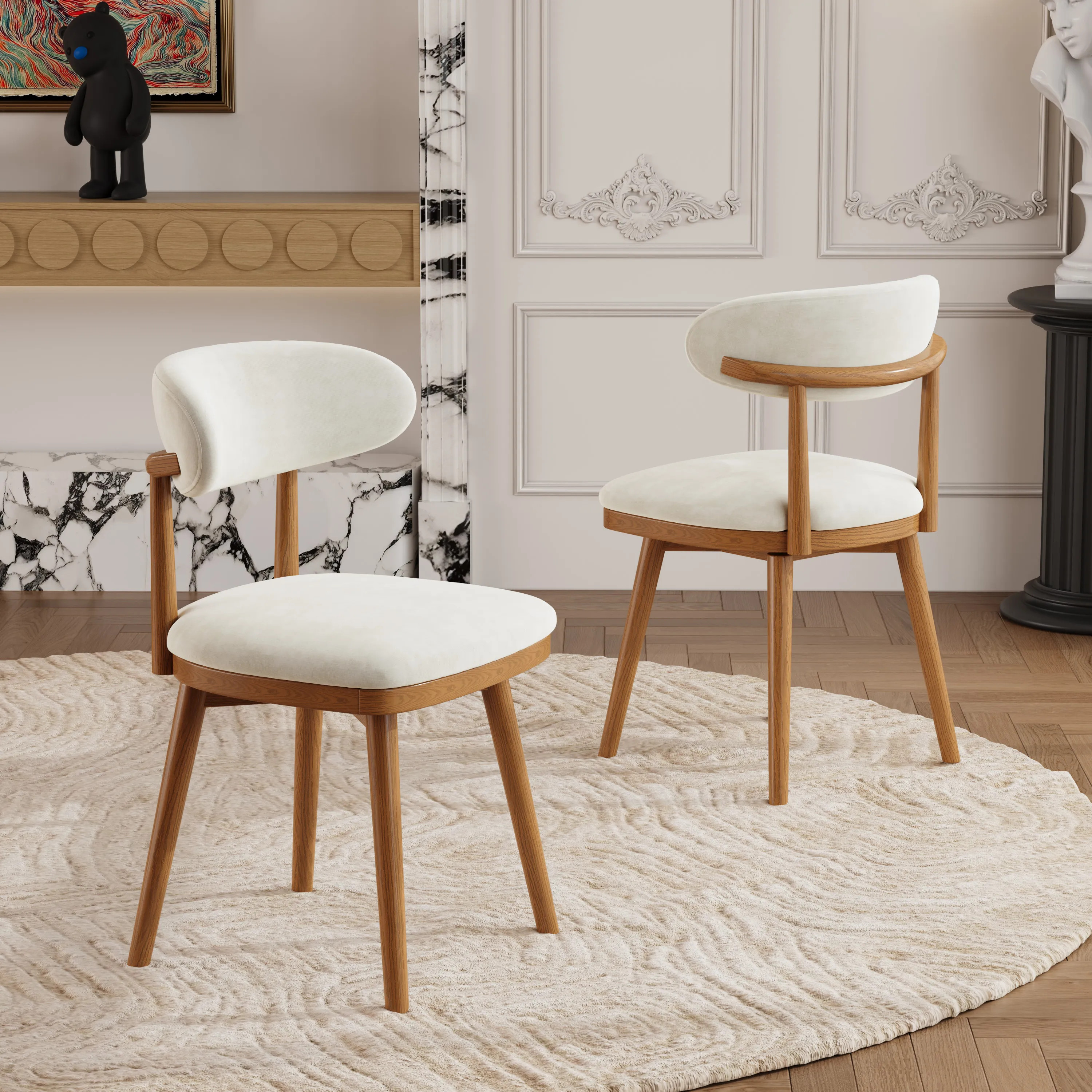 Mid-Century Modern Swivel Fabric Dining Chairs Set of 2 | POVISON