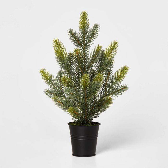 Small Greenery Christmas Tree in Black Bucket Decorative Figurine Green - Wondershop™ | Target
