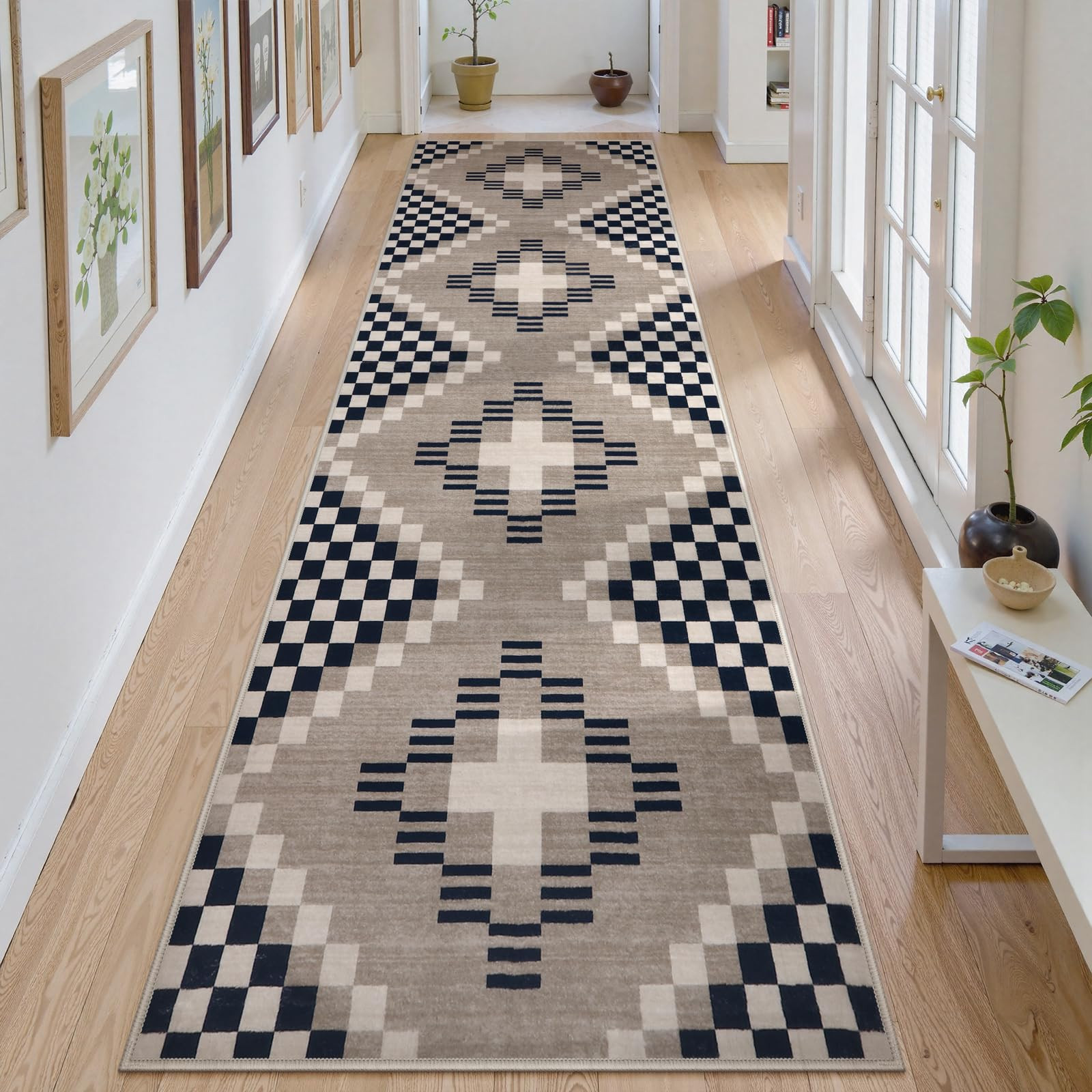 Beeiva Boho Checkered Runner Rugs for Hallway 2.5x10, Non Slip Long Rugs for Hallway Ultra Thin S... | Amazon (US)