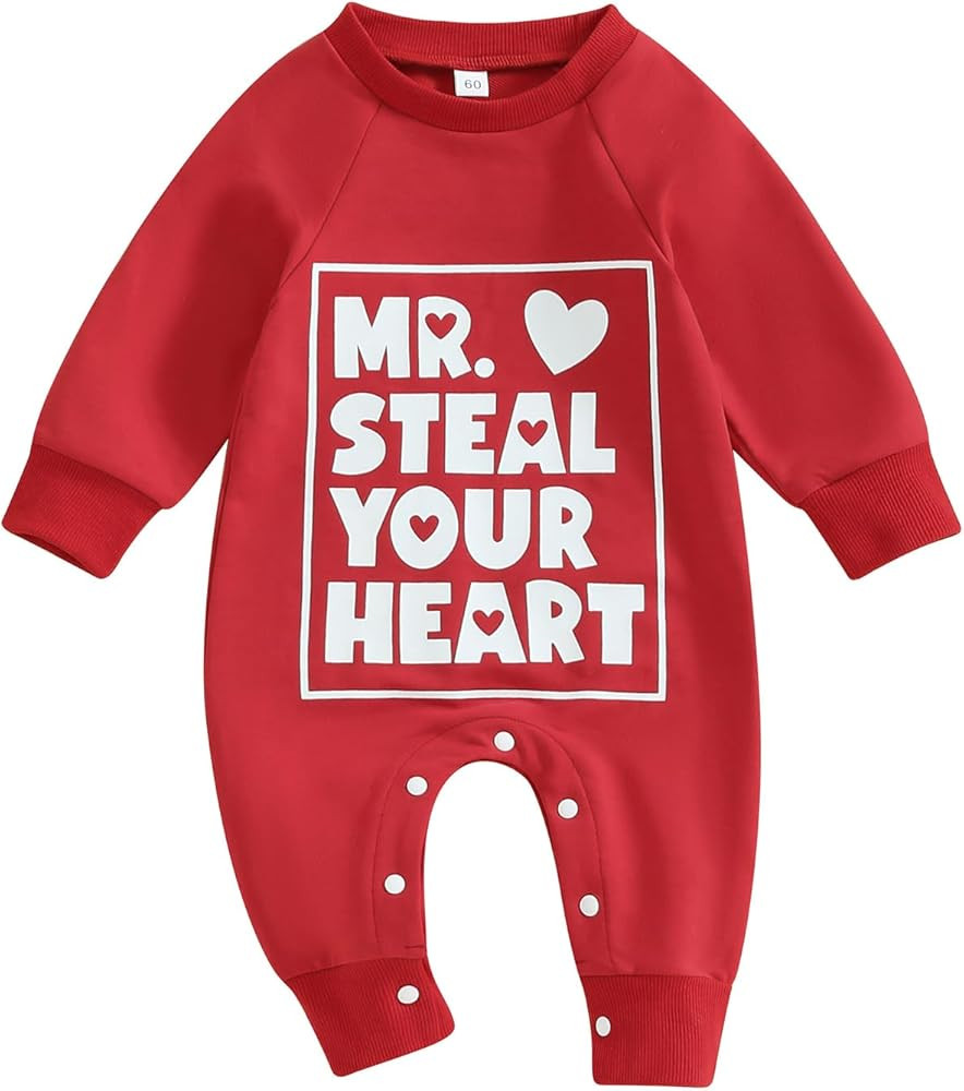 FIOMVA Newborn Baby Boys Mr.Streal Your Heart Sweatshirts Rompers Valentine's Day Outfits Long Sl... | Amazon (US)