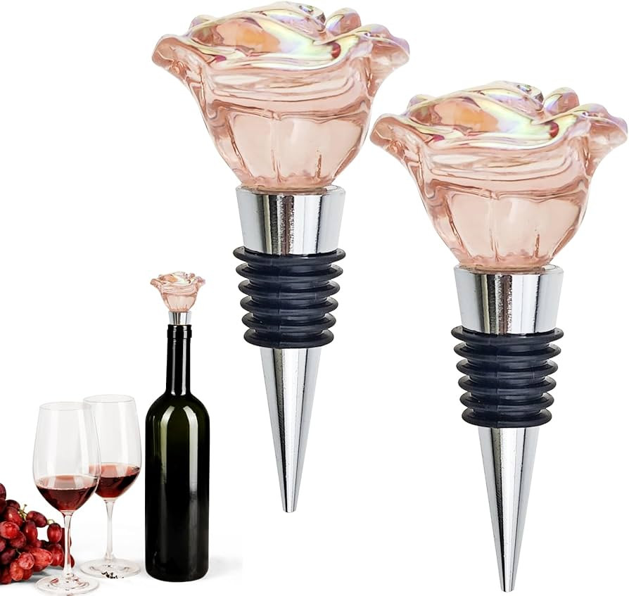 2 PACK Rose Wine Stopper, Bottle Stopper Wine Saver, Reusable Wine Corks For Beverage, Wine Prese... | Amazon (US)