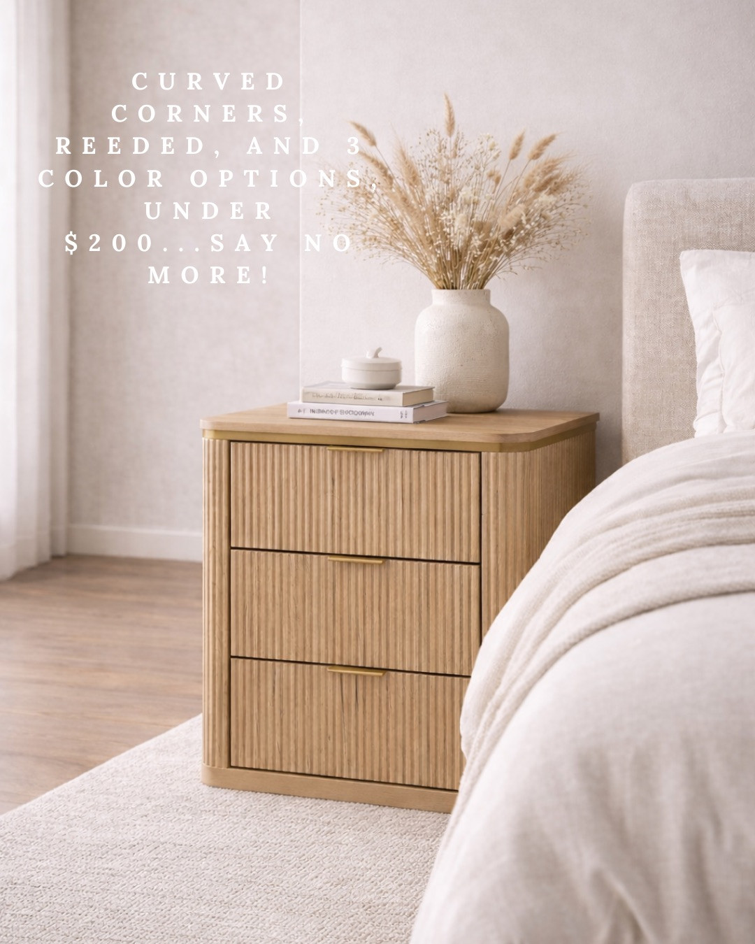 CURVED CORNERS, REEDED DETAIL — DESIGNER NIGHTSTAND UNDER $200! This nightstand looks way more expensive than it is. The curved corners soften the space, the reeded wood adds texture, and it comes in multiple color options to work with any neutral bedroom. It’s the perfect mix of modern and warm — a small piece that makes the whole room feel elevated.

#Amazon #TheHillaryStyle #DesignerLookForLess #LuxuryBedroom #ModernOrganicDecor #NeutralBedroom #AffordableLuxury #BedroomInspo #HomeFinds 

 #LTKU #LTKOver40 #LTKHome
