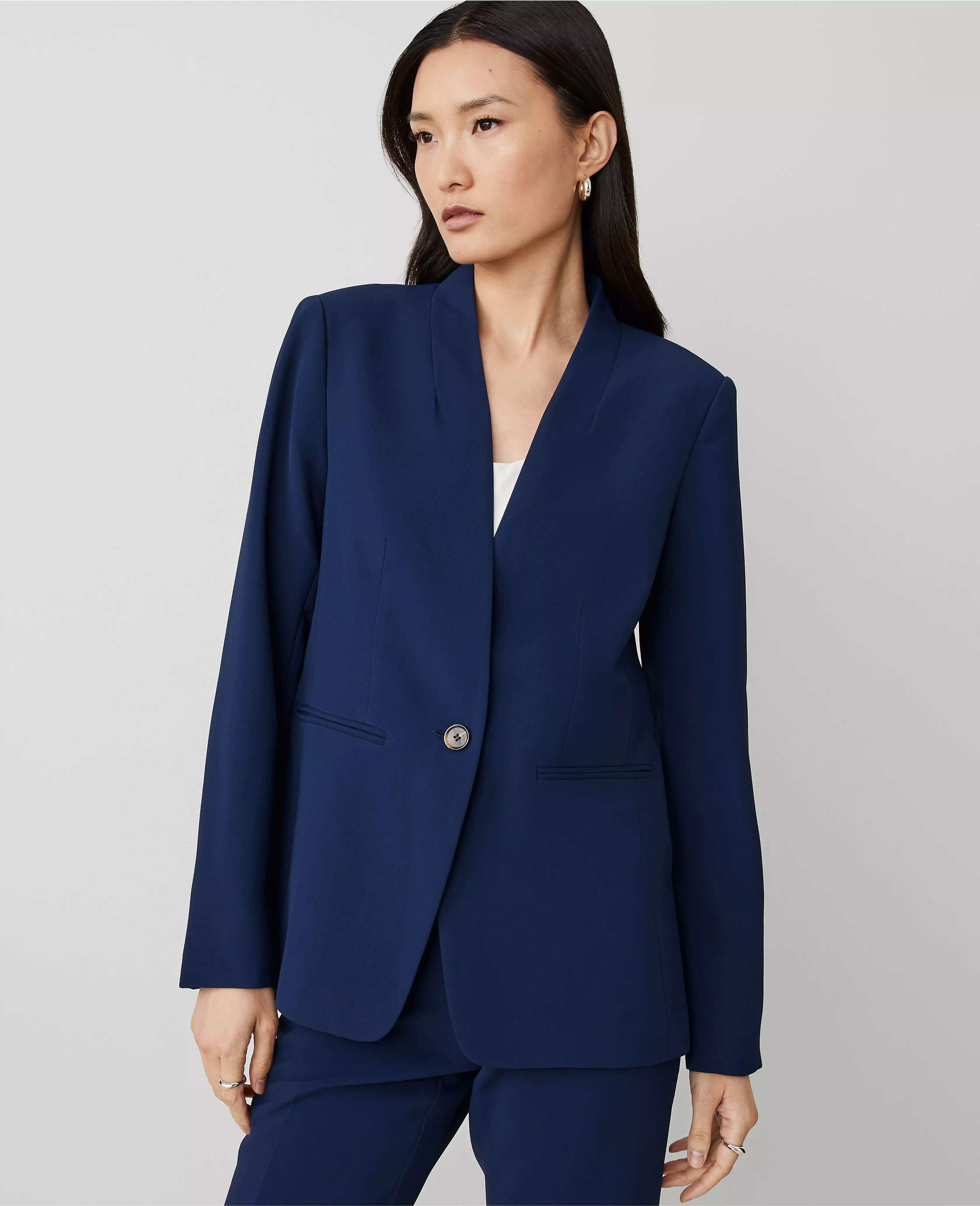 The Long Collarless Blazer in Fluid Crepe | Ann Taylor