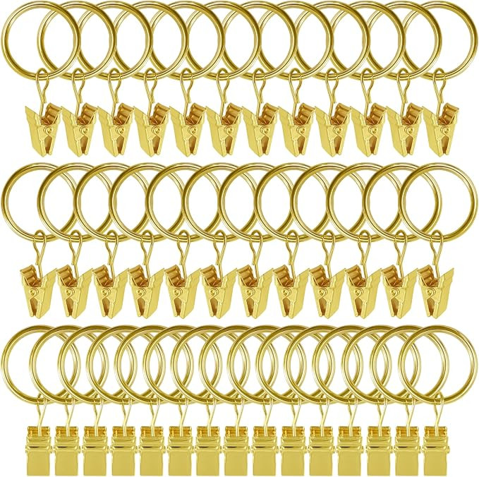 WeeksEight 44 Pack Gold Curtain Rings with Clips, Curtain Hooks Hangers Clip Rings for Hanging Dr... | Amazon (US)