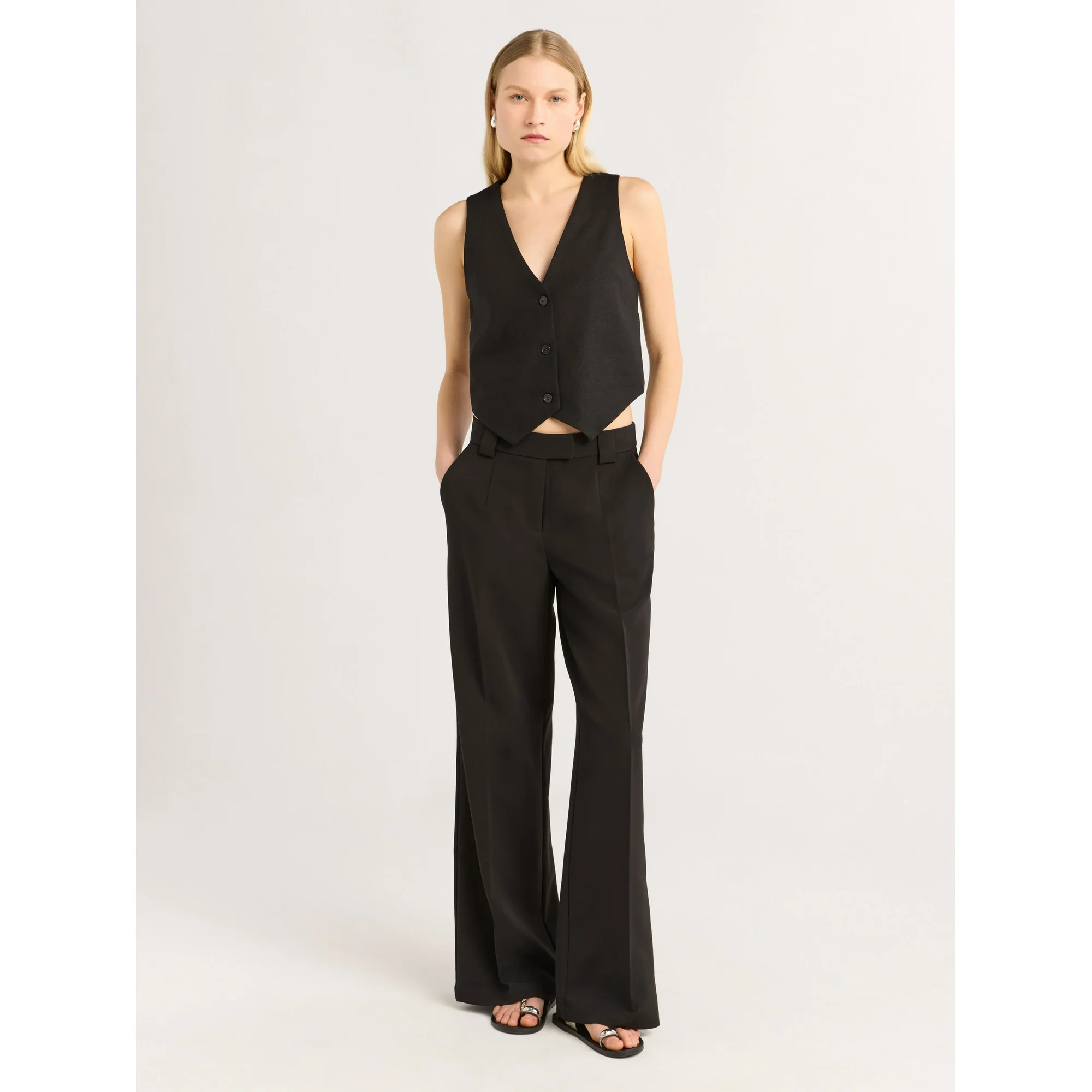 Scoop Women's Linen Blend V-Neck Button Vest, Sizes XS-XXL | Walmart (US)