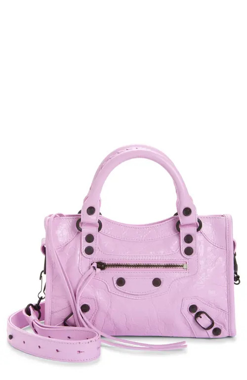 Balenciaga Mini Le City Crinkle Leather Top Handle Bag in 5731 Bubbly Pink at Nordstrom | Nordstrom