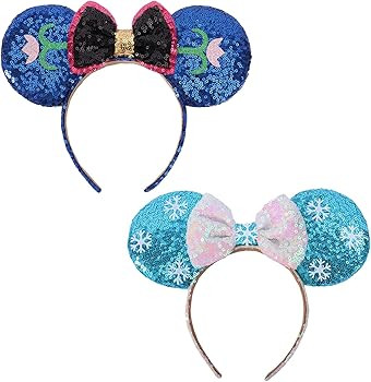 ETLUK Mouse Ears Bow Headbands, 2 PCS Frozen Mouse Ears for Cosplay Costume Princess Elsa and Ann... | Amazon (US)