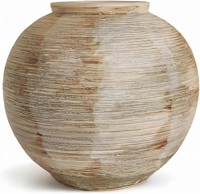 Rustic Ribbed Vase Home Decor - 6.3 in Ceramic Vintage Farmhouse Vases for Decor, Decorative Terr... | Amazon (US)