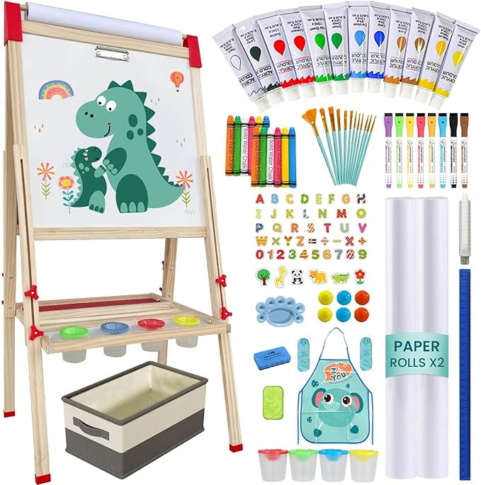Easel for Kids,Adjustable Wooden Art Easel for Kids,114+ Art Supplies,Double Sided Magnetic Chalk... | Amazon (US)