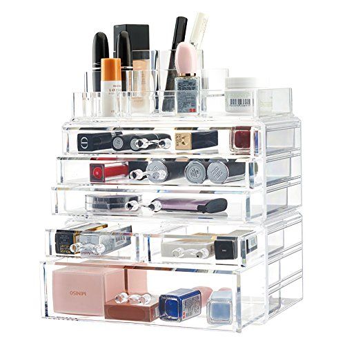 TWING Premium Acrylic Makeup Jewelry Organizer Clear 9.3x5.3x11.3 inches Cosmetic Storage Thick and  | Amazon (US)