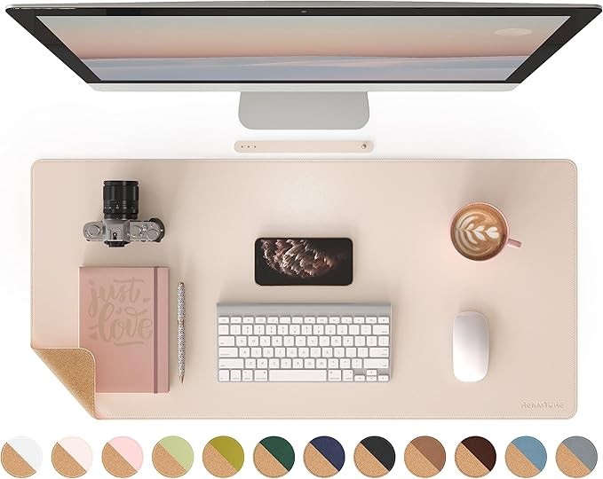 RENMTURE Dual-Sided Desk Pad, Natural Cork & PU Leather Large Mouse mats for Office and Home Work... | Amazon (US)