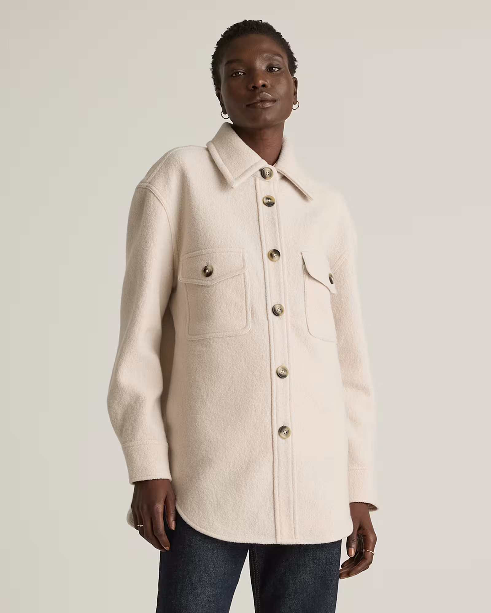 100% Merino Wool Shirt Jacket in Heather Bone | Quince