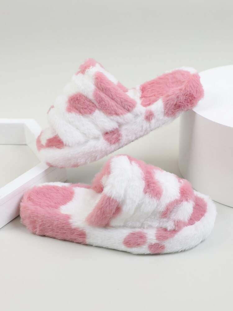 Cow Pattern Fluffy Slippers | SHEIN