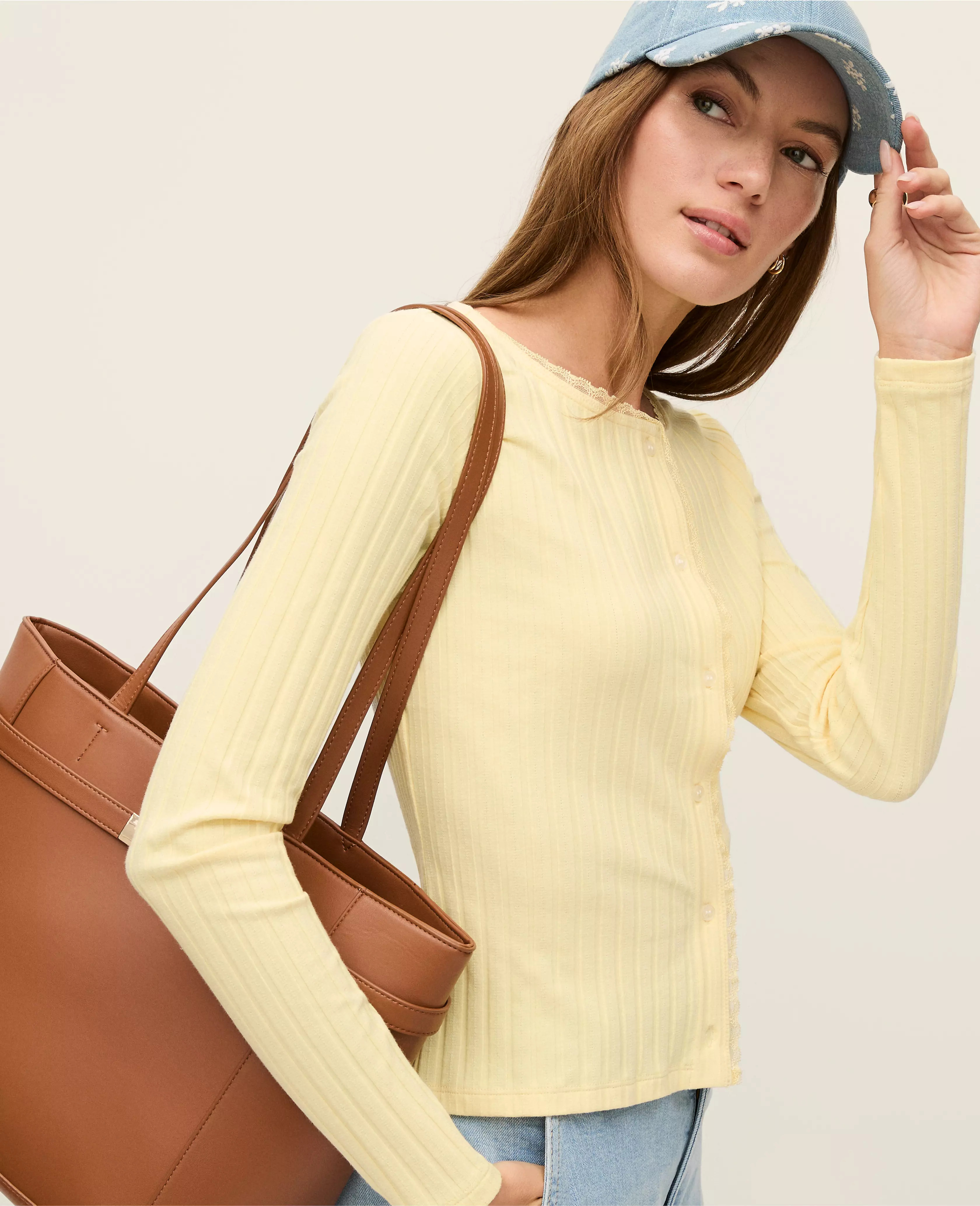 Weekend Collection Lace Trim Pointelle Cardigan | Ann Taylor