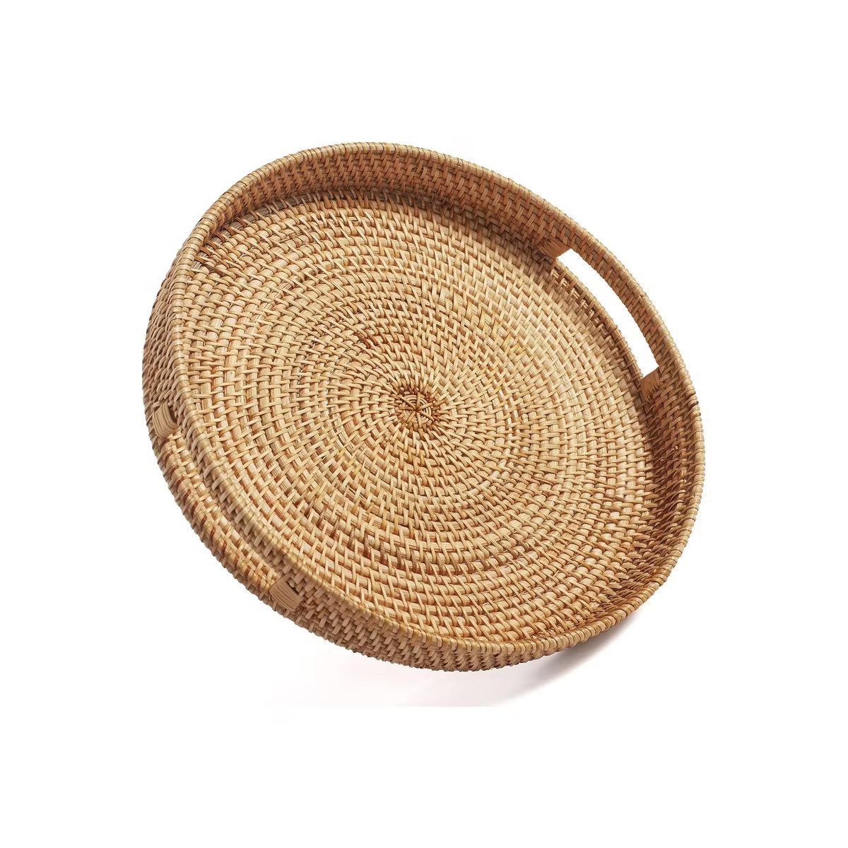 BRINJOY 16.9" Round Woven Tray with Handles - Natural Rattan Coffee Table Decor, Serving Tray for... | Target