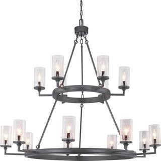 Progress Lighting Gresham Collection 15-Light Graphite Clear Seeded Glass Farmhouse Chandelier Li... | The Home Depot